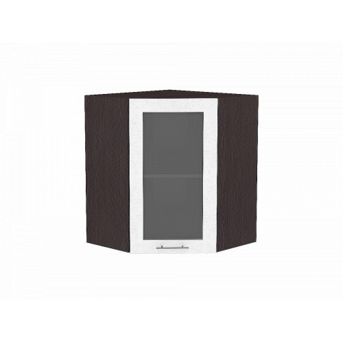 716*600*600 Шкаф верхний угловой остекленный Валерия-М Белый металлик Graphite